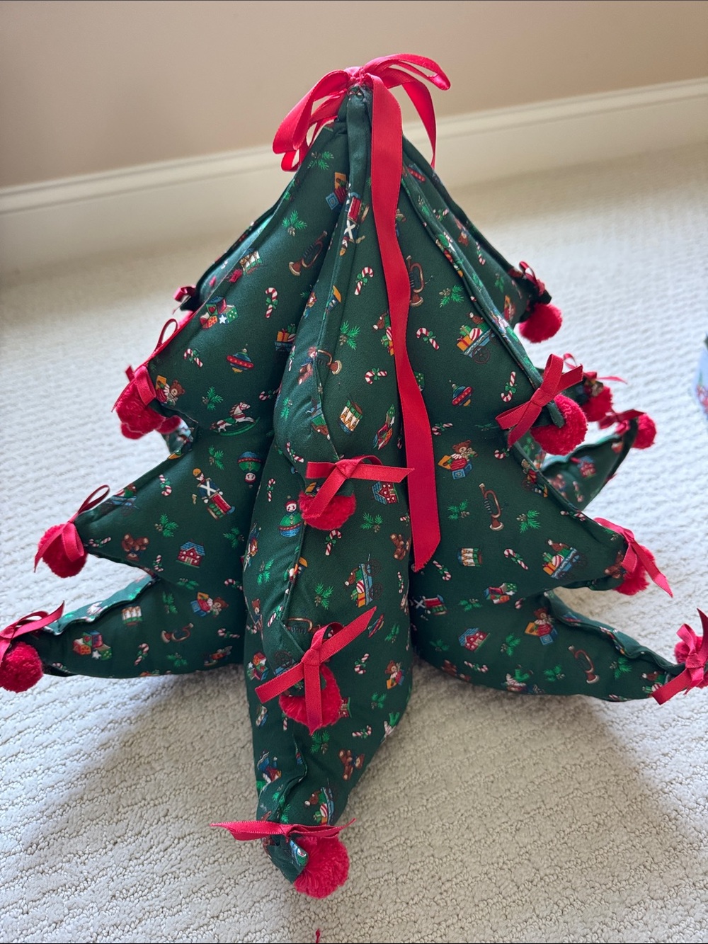 Green Fabric Christmas Tree Holiday Décor with Red Accents